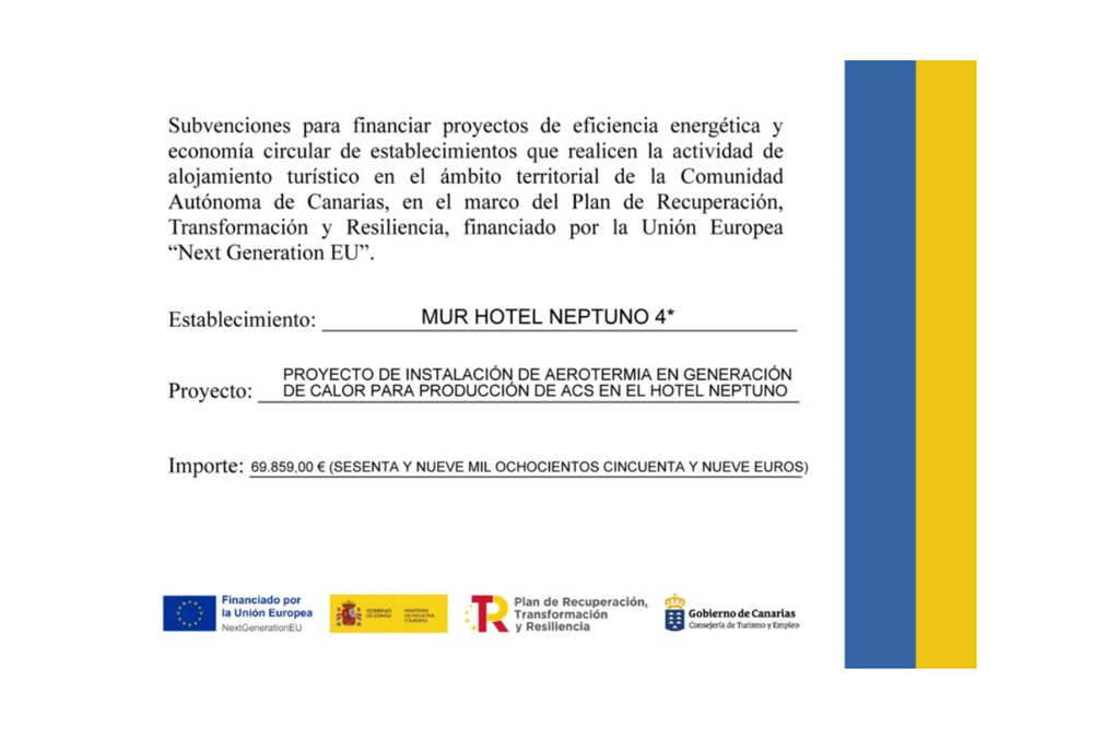 PROYECTO DE INSTALACION AEROTERMIA EN GENERACION DE CALOR PARA PRODUCCION DE ACS EN EL HOTEL NEPTUNO 2024-2025 MUR Hotels PROYECTO DE INSTALACION AEROTERMIA EN GENERACION DE CALOR PARA PRODUCCION DE ACS EN EL HOTEL NEPTUNO 2024-2025 MUR Hotels